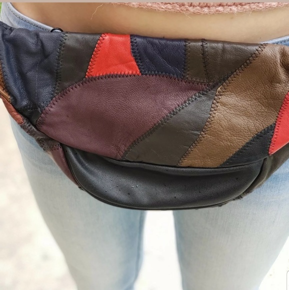 Vtg Fanny Pack Dark Colorblock 80s Hip Waist Bag - Picture 2 of 6